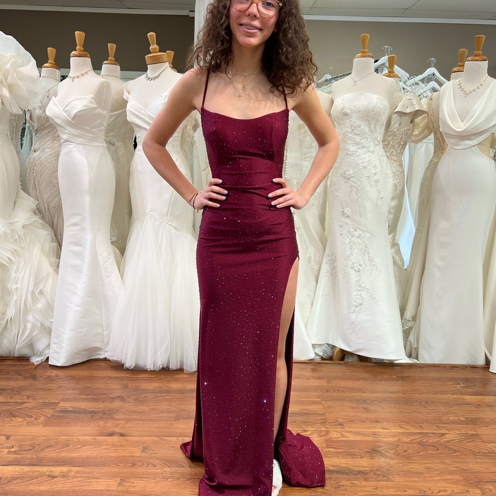 Elegant Burgundy Gown with Slit